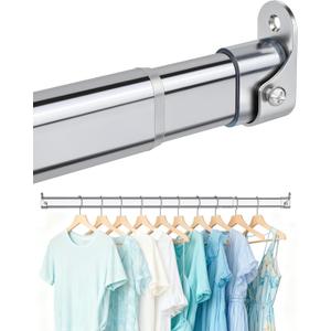 Premium Chrome Oval Closet Rod for Hanging Clothes 30 to 54.5 Inch, Includes End Supports, Adjustable Wardrobe Tube, Heavy Duty Extendable Closet Pole, Carbon Steel