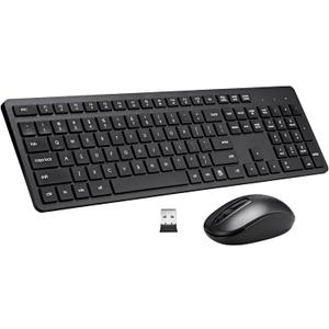 Wireless Keyboard and Mouse Combo, 2.4G Silent Cordless Keyboard Mouse Combo for Windows Chrome Laptop Computer PC Desktop, 106 Keys Full Size with Number Pad, 1600 DPI Optical Mouse (Black)