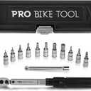 PRO BIKE TOOL 1/4 Inch Drive Click Bicycle Torque Wrench Set  2 to 20 Nm  Maintenance Kit for Road and Mountain Bikes - Includes Allen and Torx Screws, Extension Bar and Storage Box - ISO Certified (Silver)