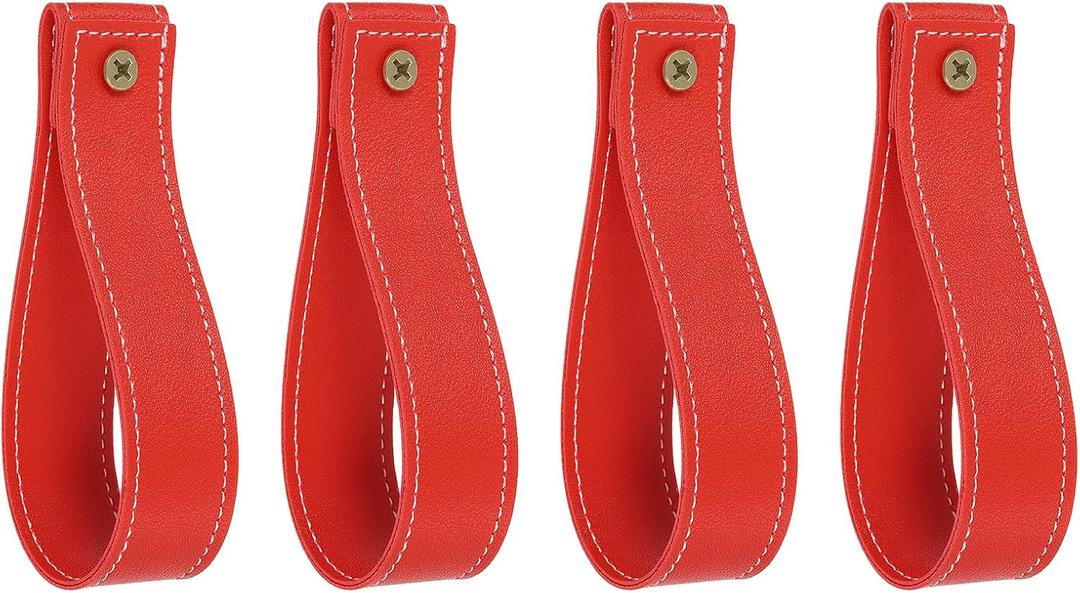 uxcell 4pcs Artificial Leather Curtain Rod Holder 1 x 4.7 Inches Wall Hanging Straps Curtain Rod Hook Brackets Hangers with Screws for Home Bathroom Kitchen Bedroom, Bright Red (Bright Red)