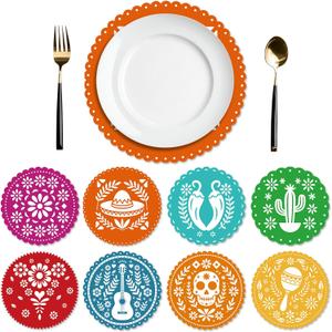 Willinglong Colorful 120 Pieces 12" Mexican Round Placemat Platos De Barro Fiesta Paper Placemats Doilies Cutouts Disposable Papel Picado Cinco De Mayo for Mexican Talavera Party Supplies