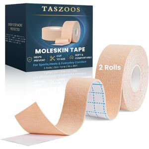 Moleskin Tape - 1in x 16ft Blister Prevention Tape for Feet - Thin Moleskin Pads for Blisters - Waterproof Hypoallergenic Athletic Tape for Running, Hiking, Walking - 2Rolls