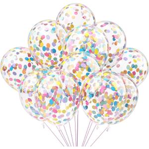 Rainbow Confetti Balloons, 25 Pcs 12 Inch Thickened Clear Latex Balloon with Confetti Inside for Birthday Party Baby Shower Graduation Engagement Bridal Shower Decorations Supplies (Paper Confetti)