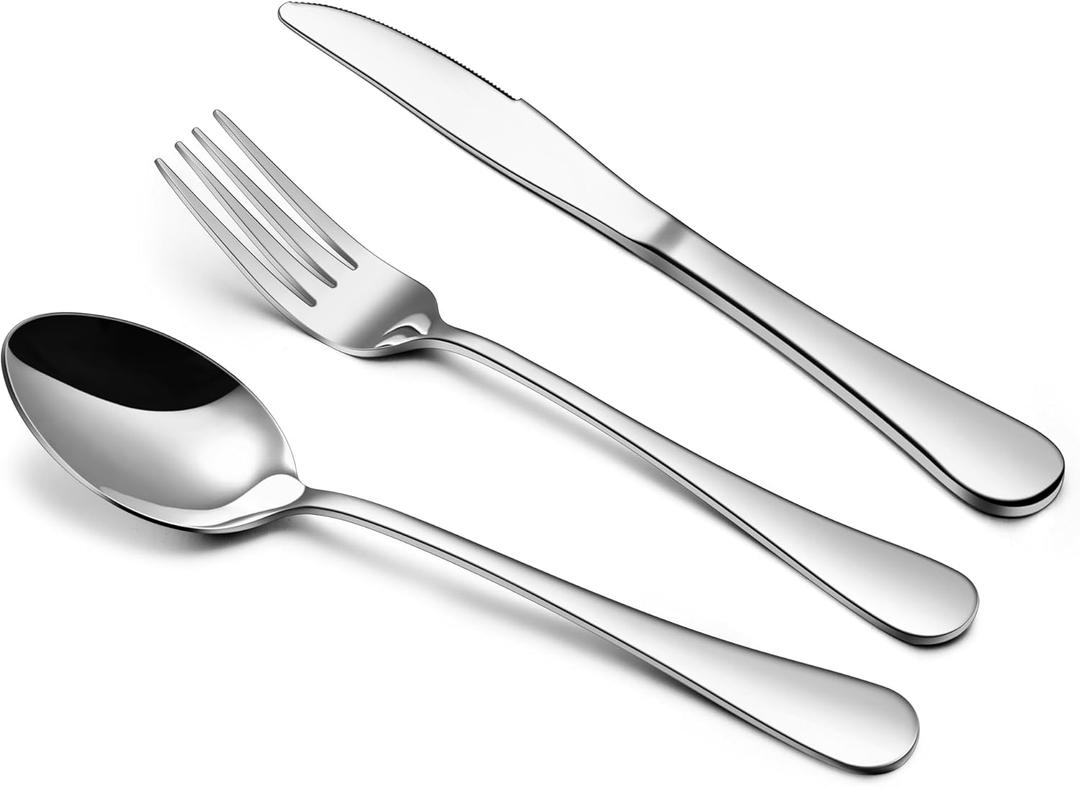 E-far Forks Spoons and Knives Set for 4, 12 Pieces Stainless Steel Silverware Set, Food Grade Flatware Cutlery Set for Home Kitchen Restaurant, Mirror Finish, Dishwasher Safe