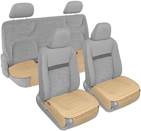 Motor Trend Seat Covers for Cars Trucks SUV, Faux Leather Full Set Beige Padded Car Seat Covers with Storage Pockets, Premium Interior Car Seat Cover, Pack of 1