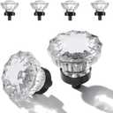 Matte Black Cabinet Knobs Crystal Cabinets Knob 4 Pack, Clear Crystal Small Pull for Closet Dresser Drawers Cupboard Wardrobe, Solid Alloy Retro Pulls Single-Hole Old Fashioned