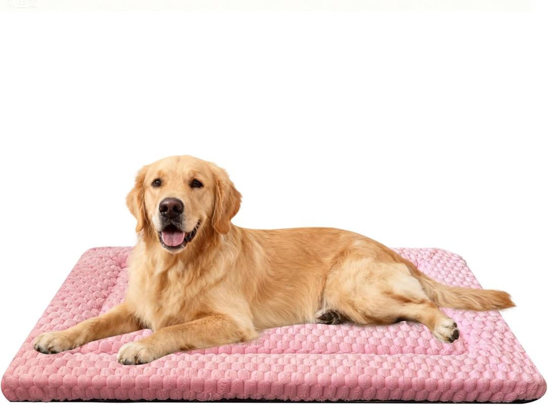 Dog Bed Crate Mat, Soft Durable Washable Anti-Slip Kennel Pad for Dogs & Cats, Reversible (Pink, L(35"*23"*1.5"))