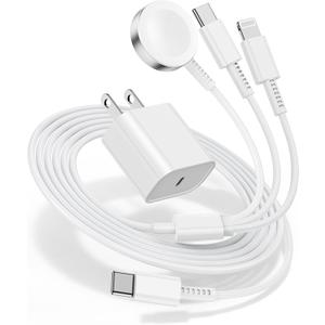 for Apple Watch Charger Fast Charging,3 in 1 Multi Chargers Cable with 20W USB C Charger, iWatch Charger Cord 6FT for iWatch Series Ultra 3/2/SE 3/11/10/9/8/7/6/5/4/iPhone17 15 16 Pro Max/14/13/12/11 (White)