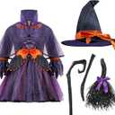 Spooktacular Creations Child Girl Orange Purple Witch Costume, Toddler Witch Outfit Set for Kids Halloween Dress Up Parties (Purple, L)