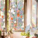 Niviy Orange Wildflowers Stained Glass Window Film, Rainbow Window Film Glass Decals Static Cling Stickers, Windows Tint for Home Bathroom (16.93 x 39.37inch)