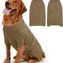 Dog Sweater Turtleneck Pullover Cable Knit for Boys Girls Large Dogs Bulldog Pitbull Labrador Doberman Winter Stretch Clothes Long Sleeves (XXL, Brown)