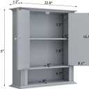 Wall Mounted Bathroom Cabinet Wooden Storage Cabinet with 2 Doors & Adjustable Shelf, Hanging Wall Cabinet Over Toilet, Upper Cabinet Storage Cupboard forBathroom, Kitchen,Laundry Room, Light Grey 18.3D x 57.9W x 64.8H cm