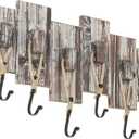 MyGift 6 Hook Wall Mounted Torched Wood Entryway Coat and Hat Rack, Decorative Nautical Style Rustic Rope Metal Hanging Storage Hooks on Offset Wooden Planks