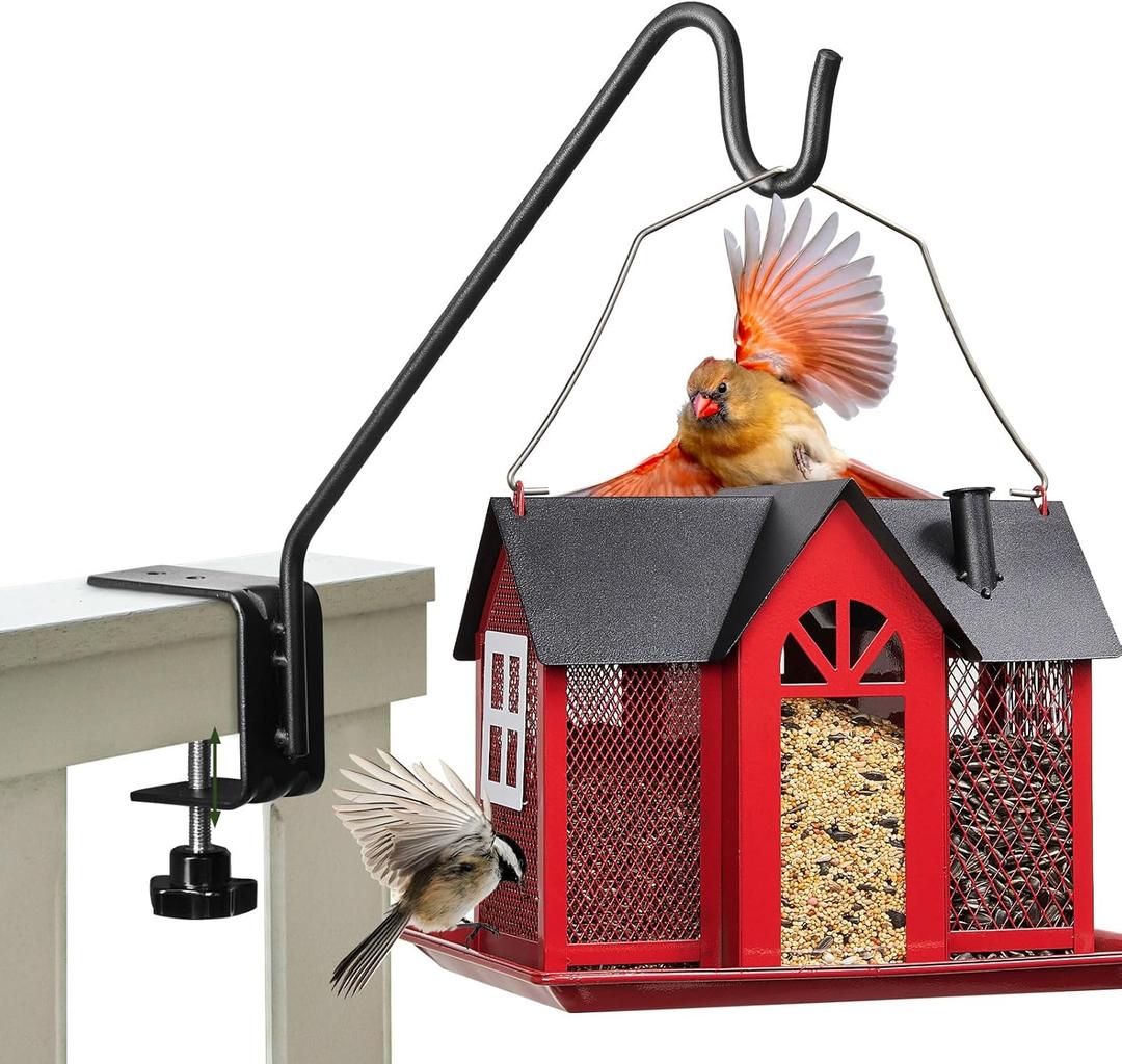 Kingsyard Middium Heavy Duty Deck Hook - 10 inch Metal Deck Railing Hooks for Hanging Bird Feeders, Planters, Suet Baskets, Lanterns, Wind Chimes (10" Clamp Mounted)