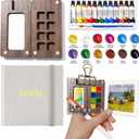 Mini Watercolor Palette Paint Set Travel Size - 12 Color Paint with 8-Wooden Grid Palette,Mini Sketchbook & Brushes | Portable Artist Supplies Kit for Students, Beginners, Outdoors Use (gray)