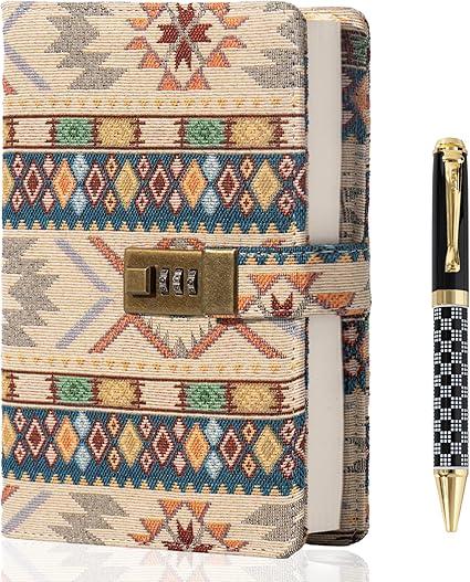 TIEFOSSI Fabric Diary with Lock, Lined Lock journal for Women Men, Aesthetic Diary with Pen, Hardcover Notebook for Journaling Writing Planning, 100 GSM Thick Paper with 224 Numbered Pages
