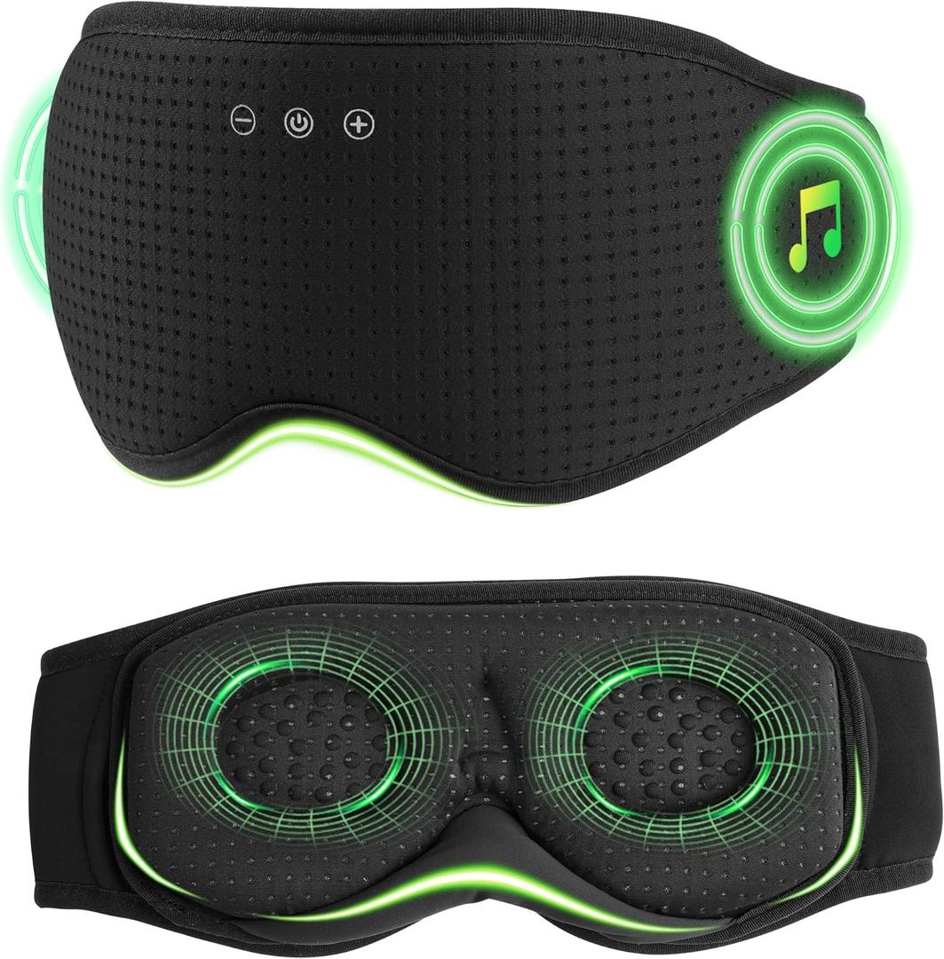 MUSICOZY Sleep Headphones with Bluetooth 5.4 Sleep Mask, Removable 3D Eye Cups for Zero Pressure Comfort, Wireless Bluetooth Eye Mask for Sleeping with Timer (Black)