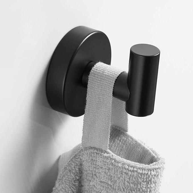 Stainless Steel Black Towel Hook for Bathrooms, Wall Mounted, Rust Resistant, 4 Hook, 35 Pounds Weight Capacity