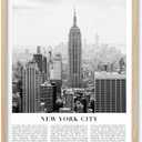 HesenDot New York Natural OAK Wood Framed City Wall Art,12x16in City Skyline Canvas Wall Print Poster,Black and White Modern Urban Landmark Wall Decor for Living Room Bedroom Office Gallery,Set of 1