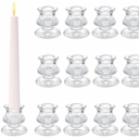 12 Pcs Tapered Candlestick Holders Small Short Taper Candle Holders Bulk Glass Candle Holder for Wedding, Table Centerpiece, Home Decoration (Stripe Pattern)