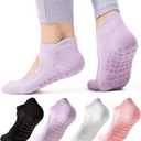 CoolMate Pilates Socks with Grips for Women, Yoga Socks, Crew Non Slip Women for Barre, Pilates Gifts (6-10, A-01. 4 Pairs Open Top Pink/White/Light Purple/Black)