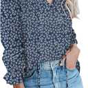 Dokotoo Women's Casual Boho Floral Printed V Neck Tops Drawstring Short Long Sleeve T Shirt Blouses (S)