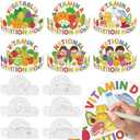 2 x National Nutrition Month Crowns - 48 Set Premium Cardstock Coloring Crowns with Adjustable Elastic Bands Healthy Fruits Veggies Theme for DIY Color Your Own Crown Crafts Educational Events