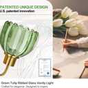 Bathroom Light Fixtures (3-Light, 20 in), Brushed Gold Vanity Lights for Bathroom with Ribbed Green Tulip Glass Shade, Vintage Vanity Wall Lights for Mirror Bedroom Living Room Hallway