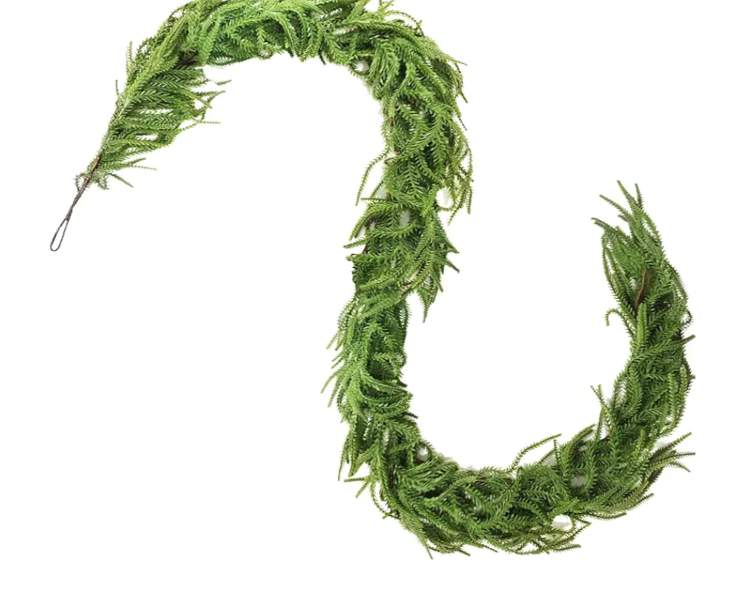 NSBELL 6 Ft Artificial Norfolk Pine Garlands, Real Touch Winter Pine Garland, Green Artificial Greenery Garland for Table, Mantle, Wall, Indoor, Outdoor Christmas Decorations