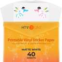 HTVRONT Printable Vinyl for Inkjet Printer & Laser Printer - 40 Pcs Matte White Inkjet Waterproof Printable Vinyl Sticker Paper, 8.5"x11"