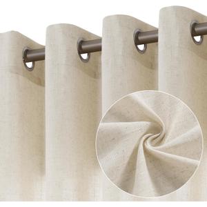 Natural Linen Curtains 48 Inch Length 2 Panels for Living Room Bedroom, Light Filtering Sheer Curtains 48 Inches, Neutral Modern Grommet Semi Sheer Soft Privacy Drapes Beige
