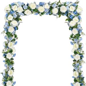 2 Pack Artificial Peony Flower Garland - 6ft Silk Peony Garland Flower Vine Blue and White Peony Silk Roses Flowers for Wedding Arch Party Table Decor (2, Blue)
