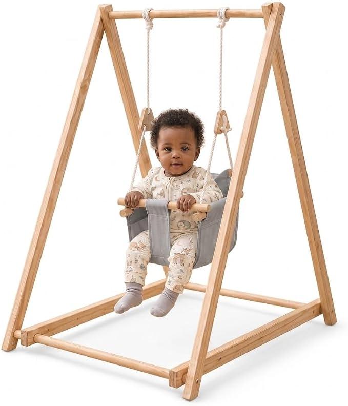 Avenlur Spruce Baby Swing, Foldable Wooden Indoor Swing with Stand
Montessori swing 6-36 months; foldable baby swing, wooden baby swing, indoor baby swing with stand (Gray)