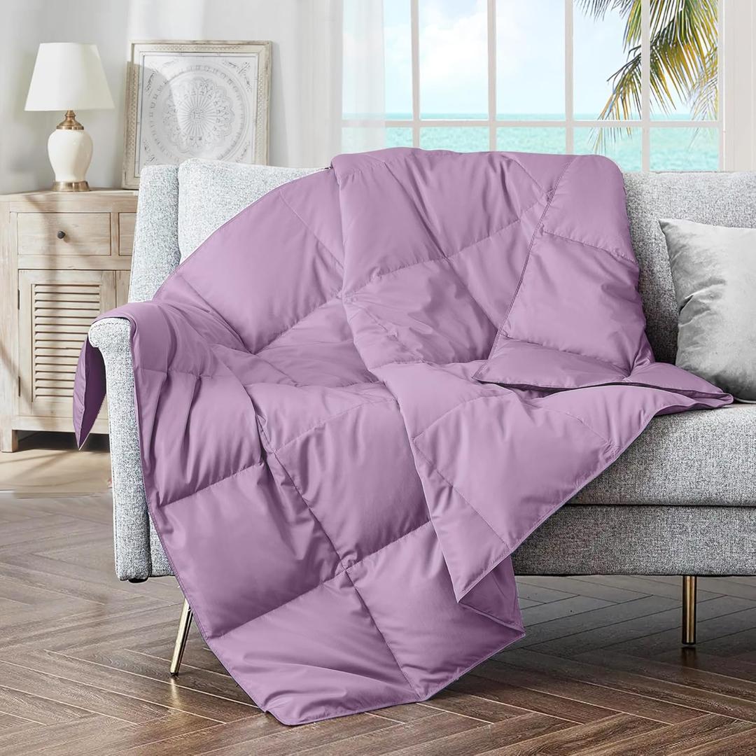 puredown Soft Feather Down Throw Blanket Lightweight Packable Couch Throw for Indoor and Outdoor Use, Throw 50"X70",Lavender