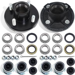 2 Sets 4 on 4'' Trailer Hub Kit for 2000 lbs 1" or 1-1/16" Trailer Straight Axle, 4x4'' Trailer Idler Hub Kit 4 Bolt, Fits 1" and 1-1/16" Spindle, Trailer Hub Kit with Extra Cap & Rubber Plug