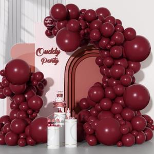 Ouddy Party 129Pcs Burgundy Balloons Different Sizes 18 12 10 5 Inch, 6Pcs 18 Dark Red Maroon Balloon Arch Garland Kit, Latex Balloon for Birthday Shower Wedding Thanksgiving Party Decorations
