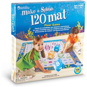 Learning Resources Make a Splash 120 Mat Floor Game, Addition/Subtraction - 136 Pieces, Ages 6+ Math Games for Kids, Educational Games