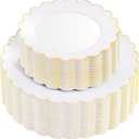 supernal 100PCS Gold Scalloped Plastic Plates -White and Gold Disposable Plates for Party Wedding -Include 50PCS 10.25inch Dinner Plate,50PCS 7.5inch Gold Dessert/Salad Plate for Birthday