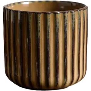 Vintage Ceramic Mug, Japanese Tea Cup 6oz Striped Cup No Handle Drinking Cup for Latte Milk Water Beverage Juice Microwave and Dishwasher Safe, Kiln Transformation Cup (Brown)