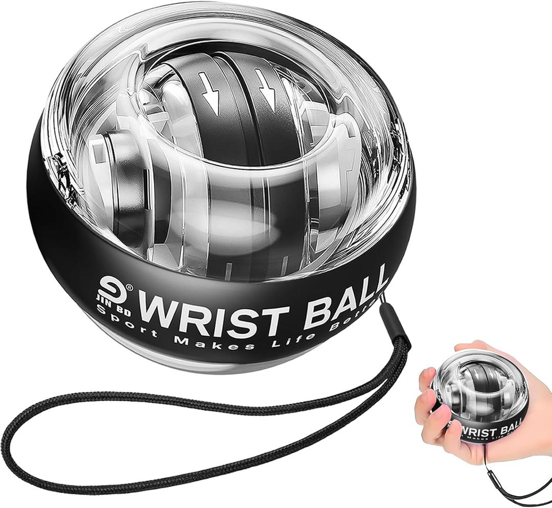 JIN BD Wrist Trainer Ball Auto-Start Gyroscopic Forearm Exerciser Gyro Ball for Strengthen Arms, Fingers, Bones and MusclesBlack Wrist Ball (No Light)