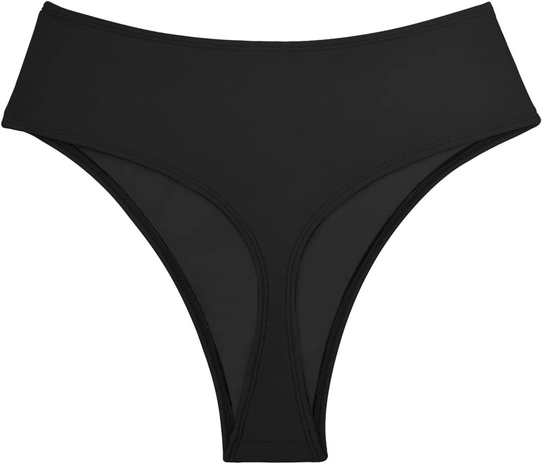 Kepblom Women's Thong Rave Bottoms High Waisted Bikini Bottom High Cut Panties for Dance Festival (Large, Black)