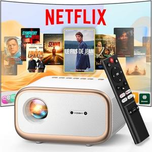 VIZONY E1 Pro Netflix-Certified Smart Projector, 550 ANSI Lumens, WiFi Bluetooth, Auto Focus & Keystone, Native 1080P & 4K Support, Full-Sealed Optical Engine, Portable Home Theater for Indoor/Outdoor