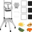 Commercial Vegetable Chopper & French Fry Cutter Stainless Steel - Includes 3 Blade Sizes (1/2",3/8",1/4")- Perfect for Home Kitchen or Restaurant Use - Dices, Slices & Chops Fruits and Potato