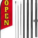 Anley 7.5 FT Open Feather Flag Banner Kit - Outdoor Swooper Advertising Flags with Pole and Stake Open Sign for Storefront, Business Promotion, Events, Trade Shows Weather Resistant & Easy Setup