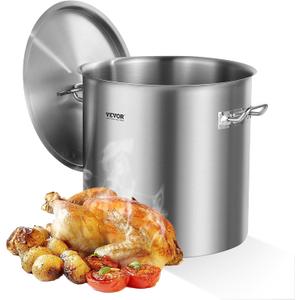 VEVOR Stainless Steel Stockpot, 53 Quart Large Cooking Pots, Cookware Sauce Pot with Lid, and Handle, Heavy Duty Commercial Grade Stock Pot, Sanding Treatment, for Large Groups Events Silver