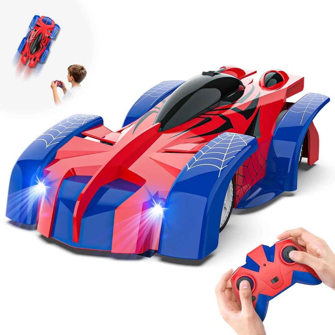 Wall Climbing Remote Control Car, 360 Rotating Wall Climbing Car Toy with LED Light, Rechargeable RC Stunt Cars, Kids Toys Gift for 3 4 5 6 7 8 9 Year Old Boys(Red)