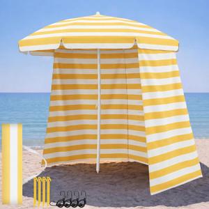 6.5 ft Beach Umbrella for Sand Portable Yellow White Sun Protection Umbrella UV 50+ Large Heavy Duty Folding Wind Resistant Beach Sunshade with Carry Bag for Summer Pool Patio Outdoor