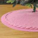 Sattiyrch Christmas Tree Skirt,Luxury Cable Knit Knitted Thick Rustic Xmas Holiday Decoration (Pink,48in)