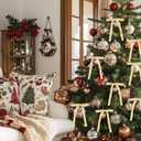 Artmag 24 Pcs Velvet Bows for Christmas Tree Rustic Bows Velvet Christmas Ornaments for Door Garland Wreath Gift Party Holiday Decoration (Width of 5/8",Beige)