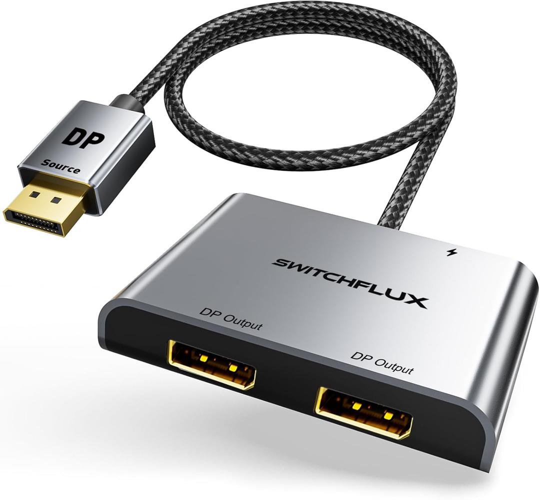 DisplayPort to Dual Display Port Adapter [4K@60Hz] DP Splitter 1 in 2 Out Extended Display MST DP to 2 DP Female for Dual Monitors Compatible with PC,Graphic Card,NVIDIA,AMD